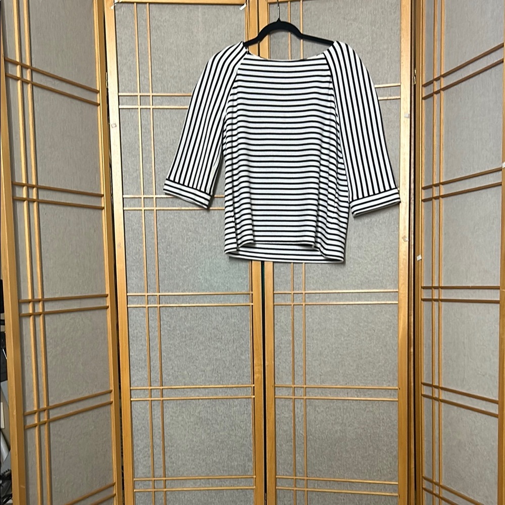 Chico's Black and White Sailor Collar Boxy Blouse